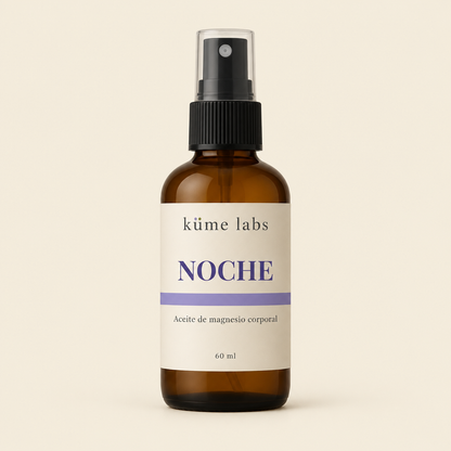 Imagen ilustrativa: spray NOCHE de Küme Labs, aceite de magnesio corporal 60 ml